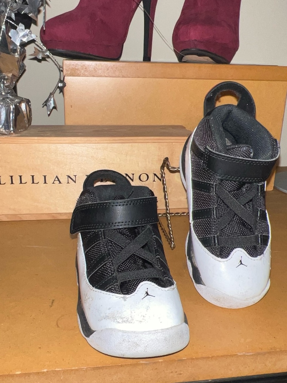 Jordan Kids Black and White Hook-and-Loop Basketball Sneakers